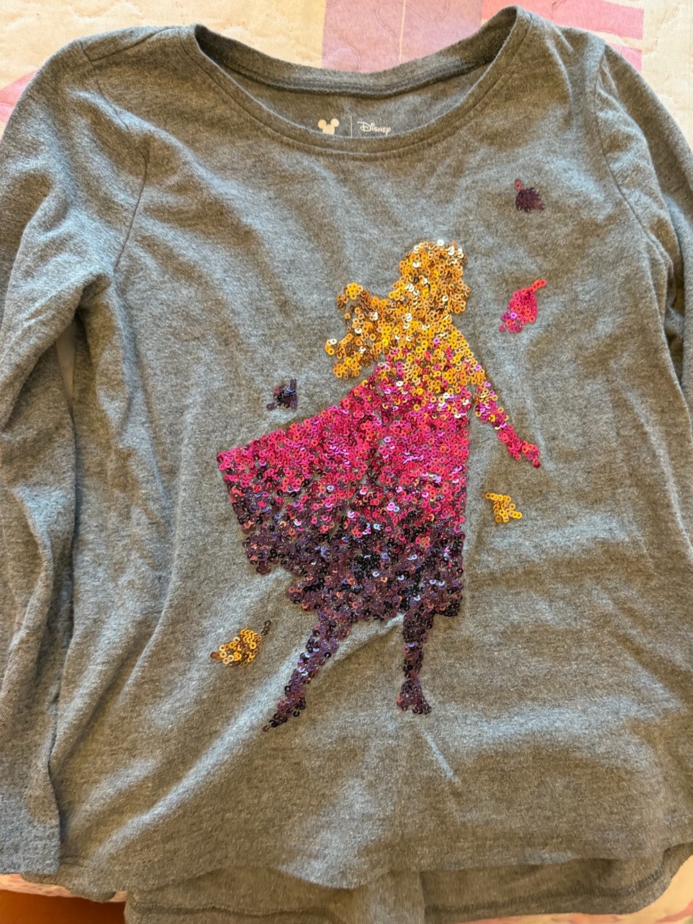 Disney Gray Long Sleeve Sequin Princess Top